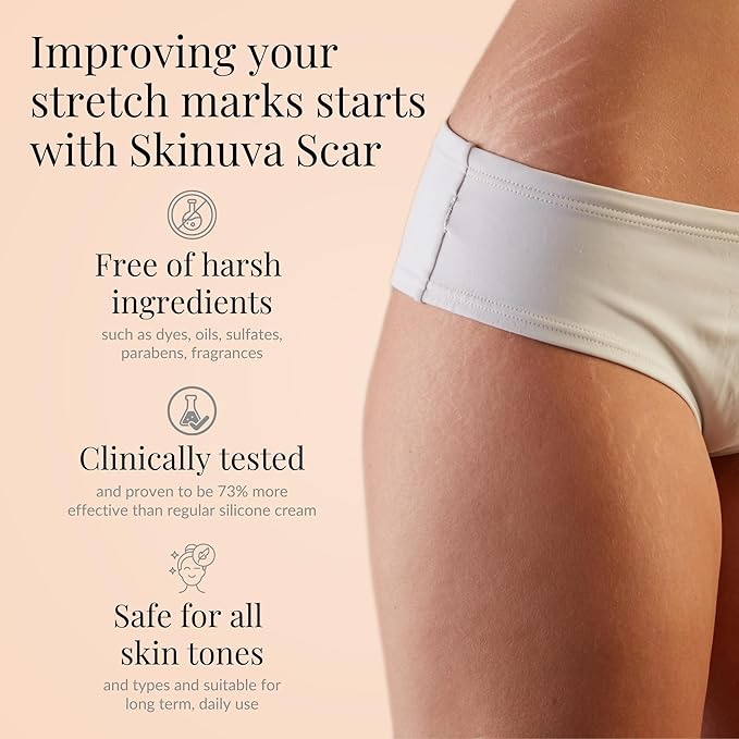 Skinuva® Next Generation Scar Cream - Stretch Mark Cream Made with Growth Factors, Hyaluronic Acid & Vitamin C for Intense Stretch Mark Removal (2.5 oz)