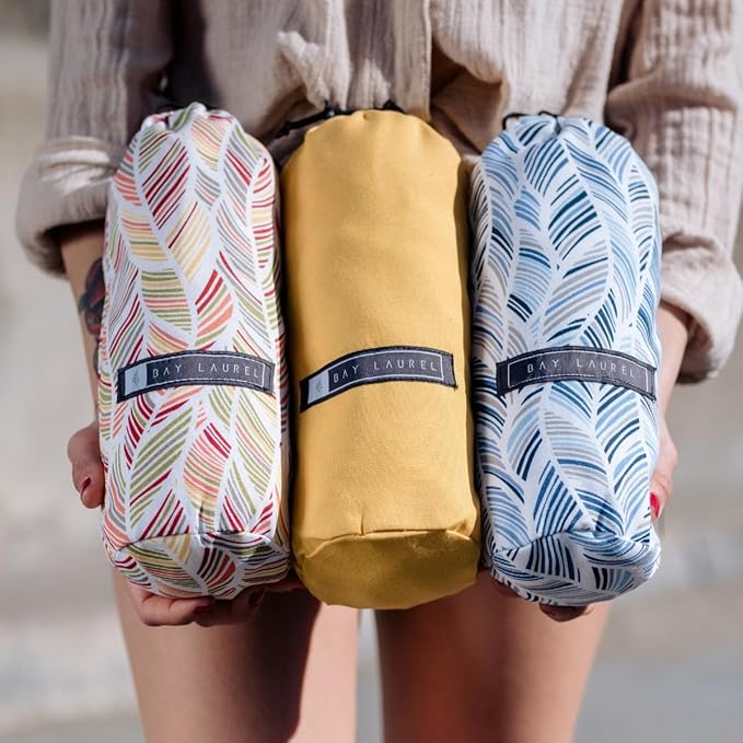BAY LAUREL Turkish Beach Towel with Travel Bag 39 x 71 Quick Dry Sand Free Lightweight Large Oversized Towels Light (Powder with Yellow Bag)