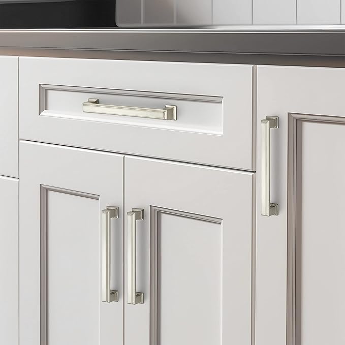 Ravinte Hardware 5 Pack Brushed Nickel Cabinet Pulls, 5 Inch (128mm) Hole Center Zinc Alloy Drawer Handles for Kitchen Cabinets, Cupboards, Dressers, Square Solid Metal Hardware