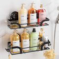 LEVERLOC 2 Pack Shower Caddy Suction Cup, Shower Shelves for Inside, Rustproof Metal Bathroom Storage NO-Drilling Bath Organizer with Large Capacity,Heavy Duty Storage Basket,Home Decor,Black