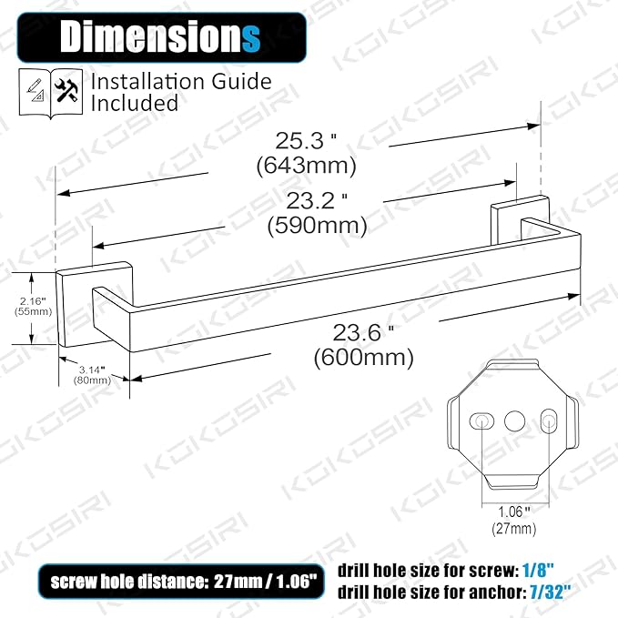 KOKOSIRI 24-Inch Towel Bars for Bathroom Wall Mounted Kitchen Towel Rack Holder T-304 Stainless Steel Matte Black and Brushed Gold, B4003GDK-L24