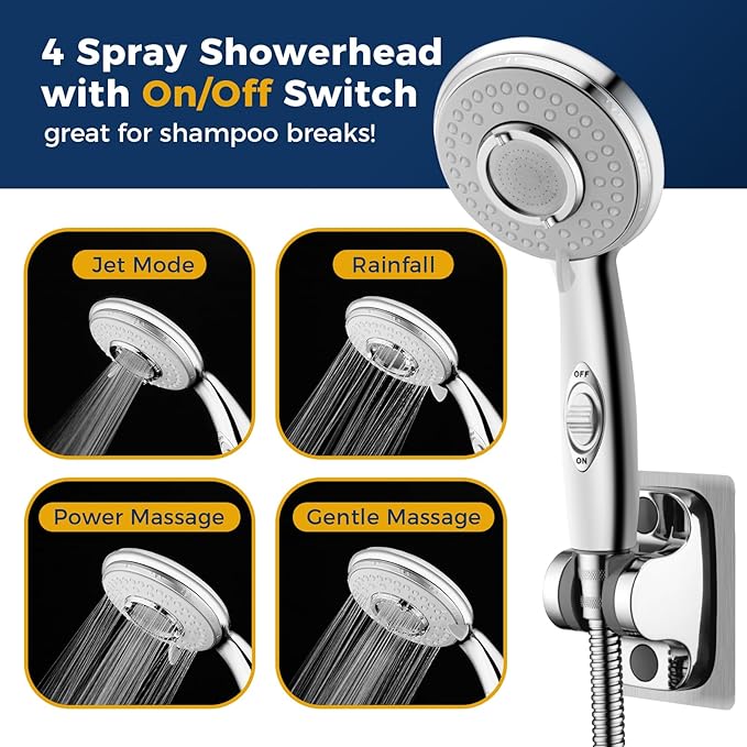 KLLEYNA Shower Head Hose Attachment for Sink/Tub Faucet - ON/OFF Jets Sprayer for Dog Wash/Bathtub Cleaning/Baby Bath/Hair Rinse, Tap Extender Water Nozzle for Bathroom Kitchen Utility Garden Basement