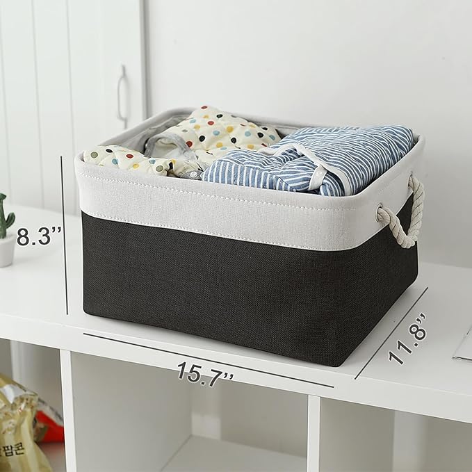 TheWarmHome Storage Bins for Shelves - 1 Pack 15.7x11.8x8.3 inch Canvas Storage Basket for Organizing Cubes Gift Dog Cloth Toy (White & Black)