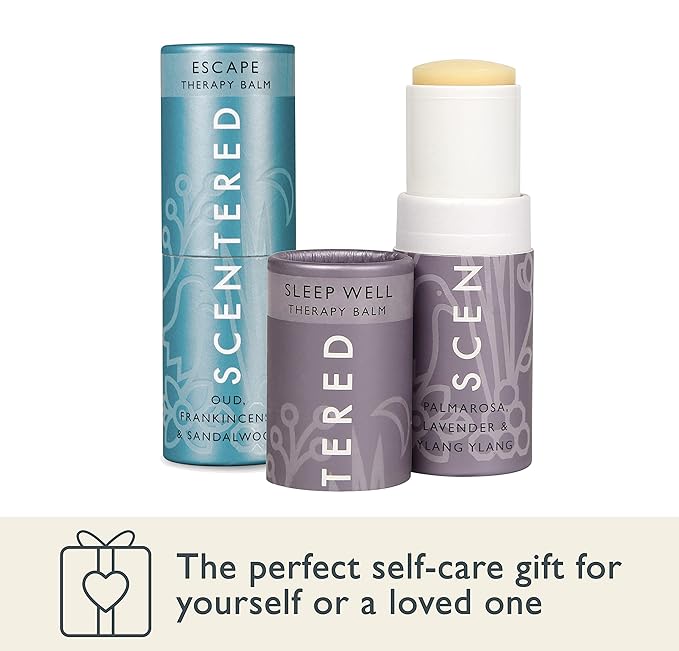 Scentered Aromatherapy Balm Stick Duo for Sleep & Meditation - Roll On Essential Oil Blends of Oud, Lavender, Ylang Ylang - Aromatherapy Gifts for Women - Sleep Well & Escape