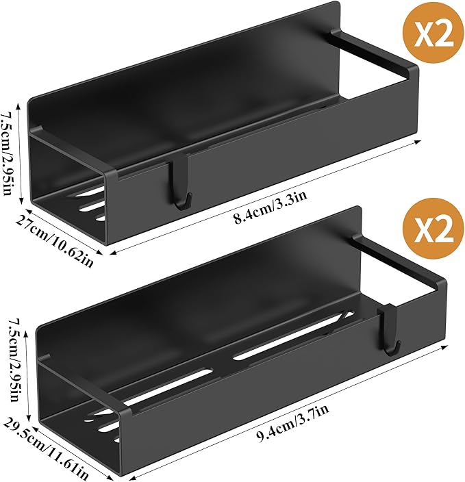 4 Pack Magnetic Spice Rack Organizer for Refrigerator and Oven, Matt Black Fridge Organizers and Storage for Kitchen