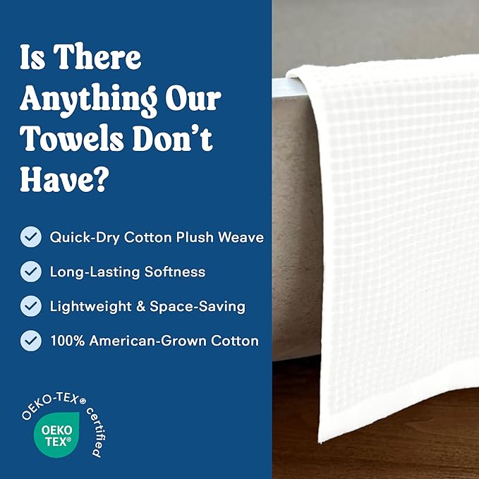ONSEN Terry Cotton Waffle Hand Towel Set – 2 Pack Luxury Cotton Hand Towels, Quick Dry & Absorbent Bathroom Towels – Soft, Lightweight, Durable Towels for Bathroom Essentials (White, 20x30 in)