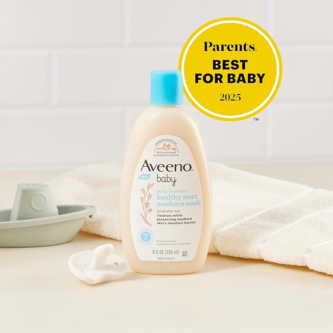 Aveeno Baby Healthy Start Nourishing Newborn Wash, Hypoallergenic Baby Body Wash, Prebiotic Oat, Gently Cleanses Sensitive Skin, No added Fragrances & Parabens, Tear-free, 8 fl. oz
