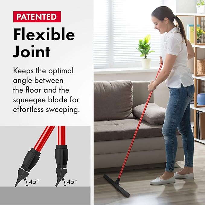 Heavy-Duty Floor Squeegee - Large 24" Wide Blade & 55" 1PC Long Handle Professional Grade Concrete, Garage & Commercial Rubber Squeegee Broom Floor Cleaner - Wood, Tile, Shower, Glass, Deck, Window