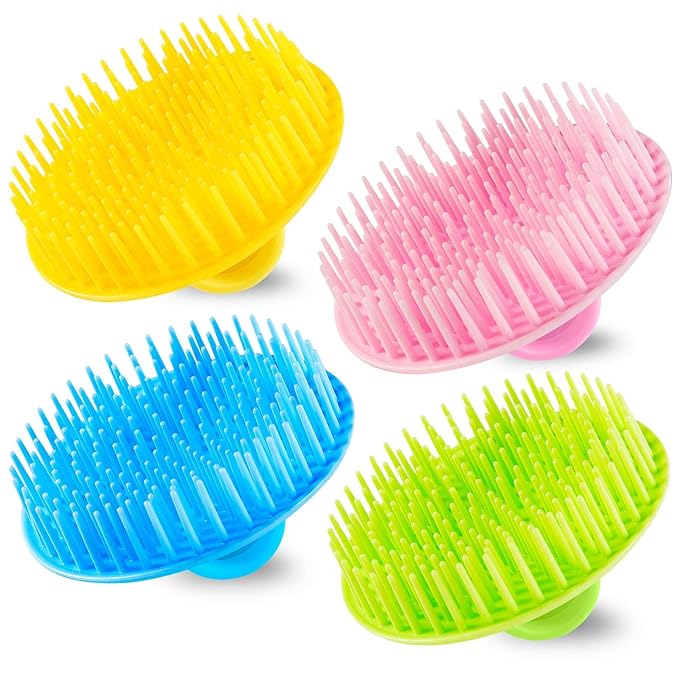 4Pack Hair Scalp Exfoliator Brush Dandruff Cleaning Brush, Flexible Scalp Massager, Shower Shampoo Brush for Home, Office, Travel and Pets