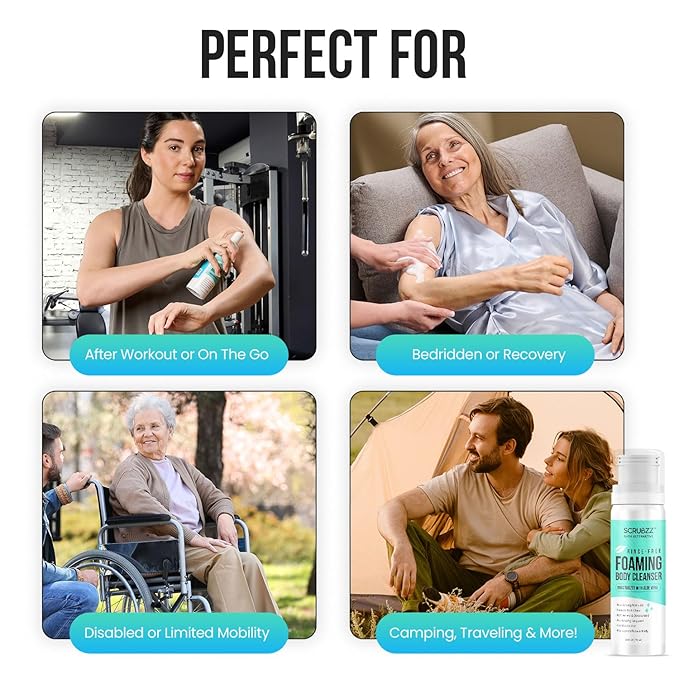 Scrubzz No Rinse Body Wash for Elderly, Rinse Free Cleansing Foam, Waterless Foaming Cleanser for Men and Women, Great for Camping, Gym and Post Workout, Hospital Stays and Post Surgery - 1 Pack