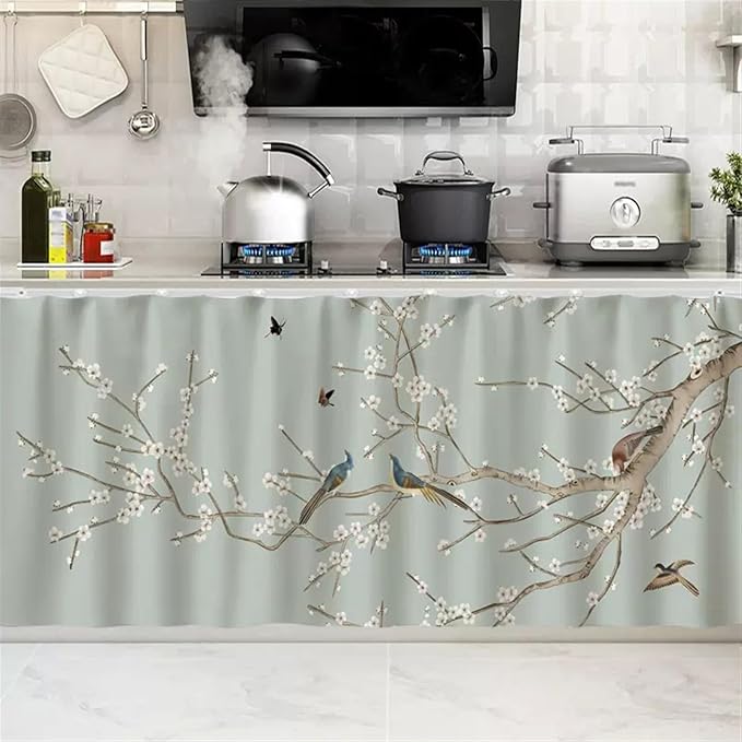 SK Studio Short Curtains for Kitchen, Cabinet Shelf Dust-Proof Blackout Tier Cafe Curtain Under Sink Skirt for Bathroom Laundry Room Style 3, 15.7" W x 23.6" H