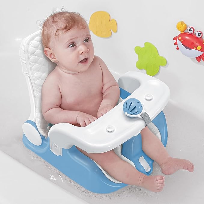 BabyBond Baby Bath Seat with Sitting & Lying 2 Modes, 3-Speed Adjustment, Powerful Suction Cups, Infant Bathtub Chair with Soft and Comfortable Towel, Folding and Hanging