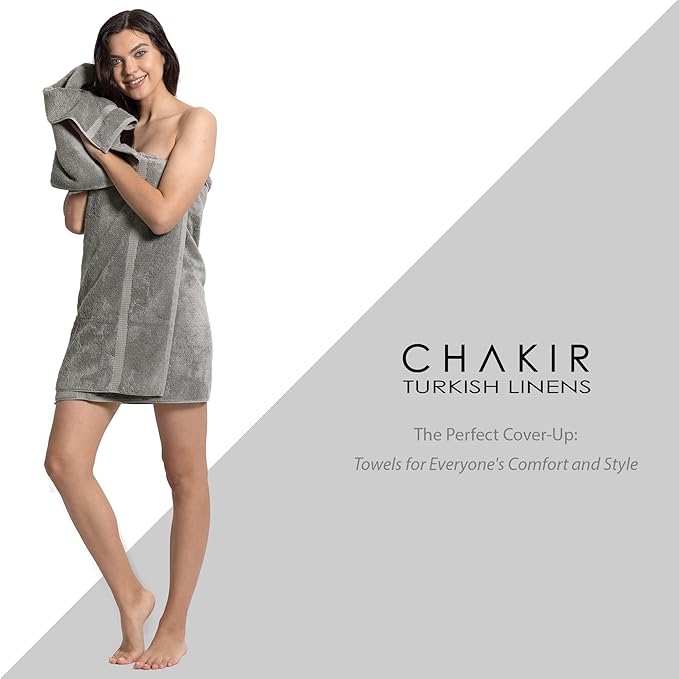 Chakir Turkish Linens Premium Cotton Absorbent Turkish Towels (Bath Towel - Set of 4, Gray)