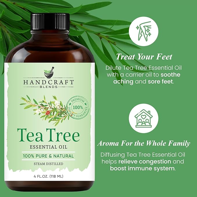 Handcraft Blends Tea Tree Essential Oil – Huge 4 Fl Oz – 100% Pure and Natural – Premium Grade Essential Oil for Diffuser and Aromatherapy, Skin, Massage, Candle and Soap Making Fragrance