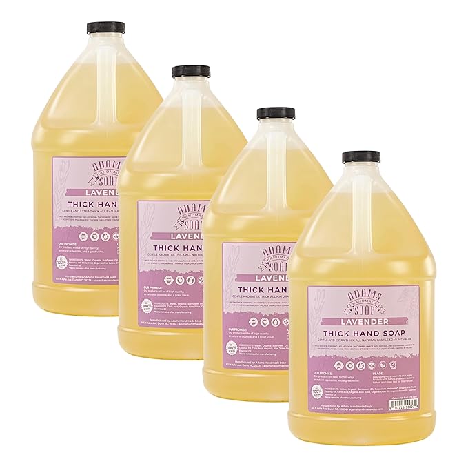 Adams Handmade Soap Thick Organic Castile Liquid Hand Soap 1 Gallon Refill - Lavender (Pack of 4)