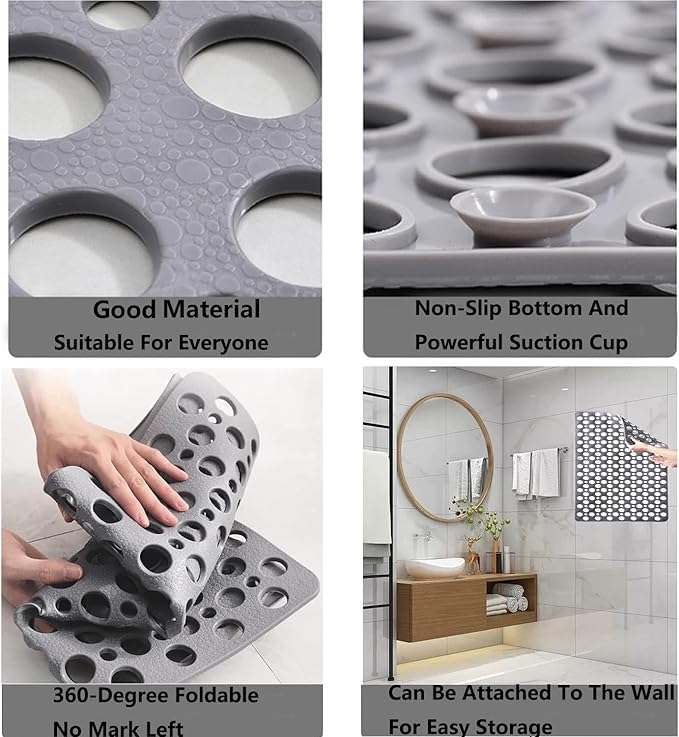 Casa and Beyond Shower Mat,Non Slip Bath Mat and Shower Mat with Suction Cups and Drain Holes,Bathroom Mat Easy to Clean Soft Machine Washable,Bathtub Mat Easy Dry&Cut (Blue,21" x 21"(Rectangular))