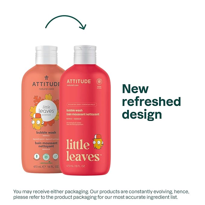 Attitude Bubble Wash for Kids, EWG Verified Bubble Bath, Hair Shampoo and Body Soap, Dermatologically Tested, Plant- and Mineral-Based, Vegan, Mango, 16 Fl Oz (Pack of 6)