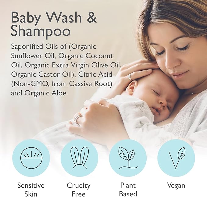 SoCal Suds & Company Organic Baby Shampoo and Body Wash - 2-in-1 Castile Soap, Hypoallergenic, Sensitive Skin, Natural Soap, Toddler Shampoo, Infant, Newborn, Kids Body Wash - 12oz Fragrance Free 2Pk