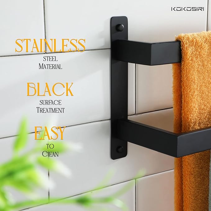 KOKOSIRI Towel Bars Black Bath Towel Holders 20 Inches Bathroom 2-Tiers Ladder Towel Rails Wall Mounted Towels Shelves Rack Stainless Steel, B5008BK-L20