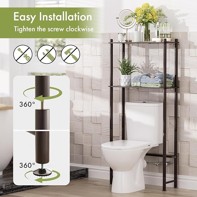 AmazerBath Bamboo Over The Toilet Storage Shelf, 2-Tier Over Toilet Bathroom Organizer Rack, Bathroom Shelves Over Toilet Space Saver, Espresso
