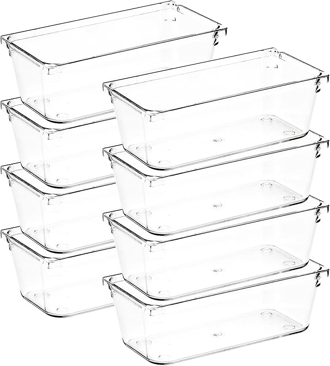 8 Pack Drawer Organizer - 3" X 6" Clear Acrylic Storage Bins with Non-Slip Pads, Versatile Desk Tray for Makeup, Jewelry, Kitchen, Bathroom, and Office Organization