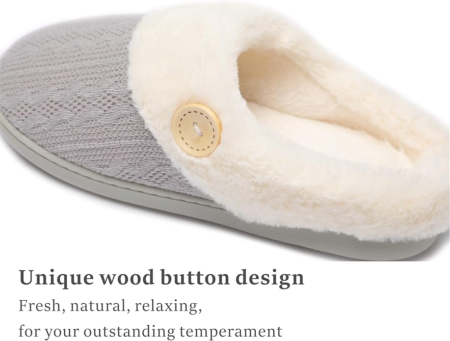 Chantomoo Womens Slipper Warm Comfy Memory Foam House Slippers Knitted Shoes Faux Fur Lined Anti-Skid Rubber Sole Bedroom Cozy Indoor Outdoor Slippers