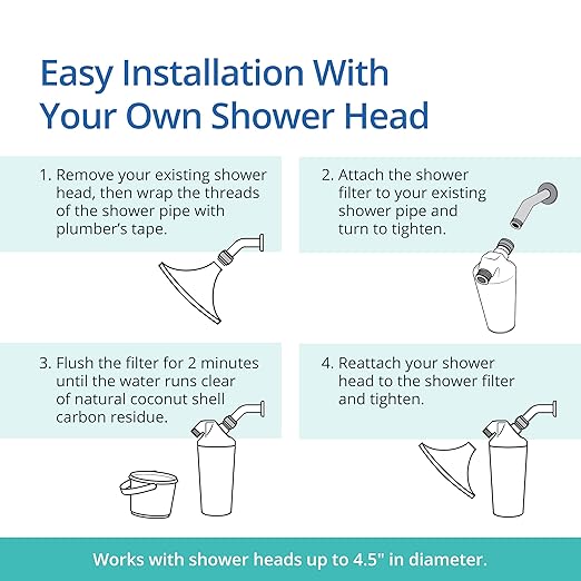Aquasana Shower Filter | Dermatologist-recommended for softer, healthier skin & hair | Proven to reduce 90% of chlorine for 6 months | High pressure | Use your own shower head | AQ-4100NSH