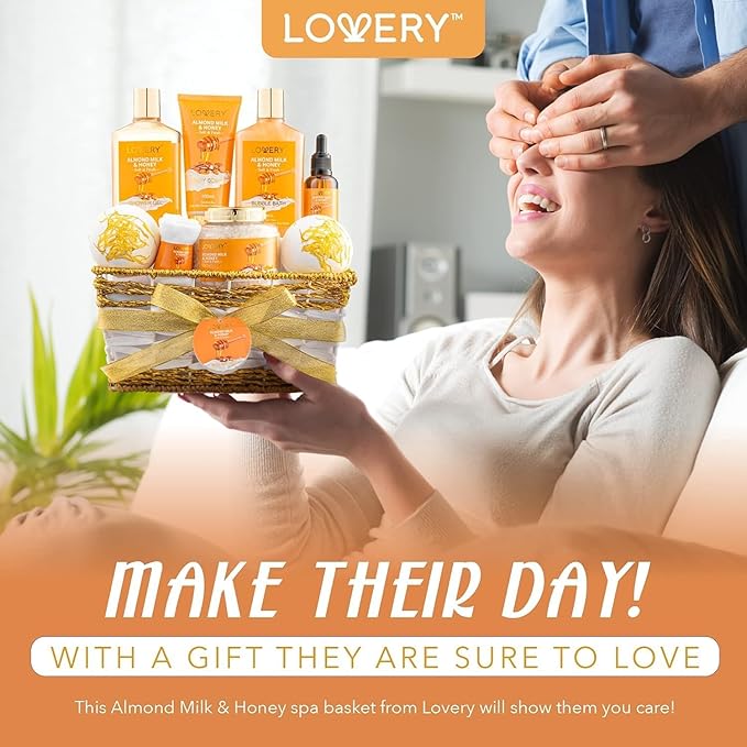 Christmas Gifts for Women Gift Basket for Women - 10 Pc Almond Milk & Honey Beauty & Personal Care Set - Home Bath Pampering Package for Relaxing - Spa Self Care Kit - Birthday, Mom, Anniversary Gift