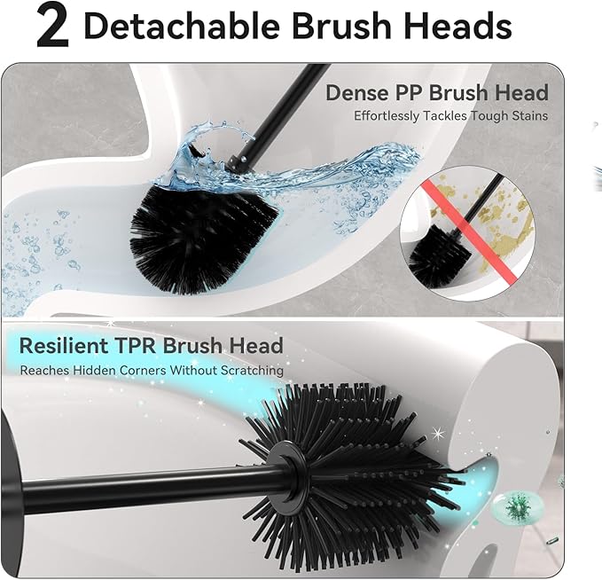 DOWRY Toilet Brush and Holder for Bathroom Storage Organization Deep Cleaning Covered Brush Cleaner Black Toilet Brush with 2 Brush Holders,Black Round