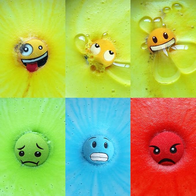 Large Emotion Face Bath Bombs Set of 6 – Fun Emoji-Inspired Spa Fizzies – Handmade with Shea Butter, Cocoa Butter & Essential Oils – Moisturizing Gift Set for Women, Men & Kids