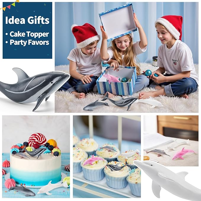 6PCS 5" Realistic Dolphin Figurines Toy for Toddlers, Ocean Animal Bath Toys for Kids, Dolphin Cake Toppers & Birthday Party Favors & Gifts for Boys & Girls