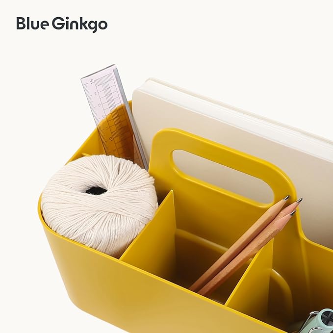 BLUE GINKGO Stackable Organizer Caddy – Korean-Made Portable Tote for Bathroom, Office, Crafts, or School Supplies (Rectangle, Yellow)