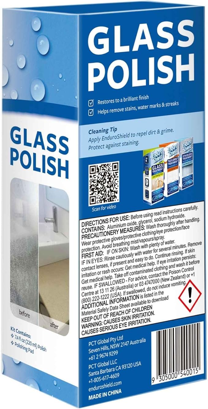 EnduroShield Shower Door Glass Polish – Water Spot Remover & Hard Water Stain Cleaner for Cloudy Shower Doors – Removes Soap Scum, Limescale & More – 7.4 fl oz