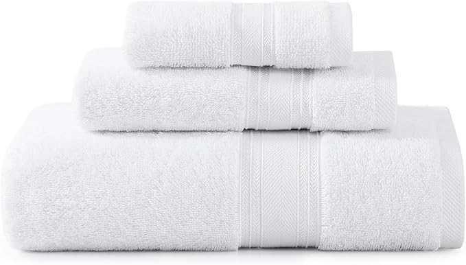 LANE LINEN Luxury Bath Towels Set - 3 Piece 100% Cotton Bathroom Towels, Quick Dry, Extra Aborbent, Super Soft Towels Set 1 Hand Towel, 1 Wash Cloths, 1 Bath Towel, White