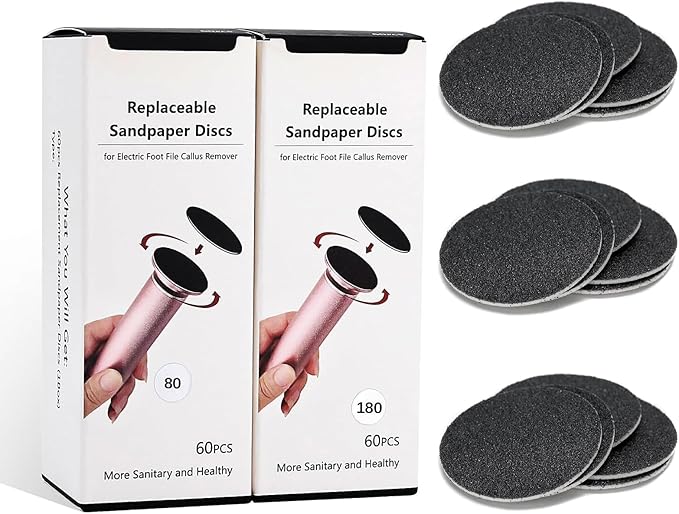 120pcs Foot File Sandpaper Discs Refill for Electric Callus Remover Dead Skin Removal (60pcs Rough 80 Grit + 60pcs Smooth 180 Grit)