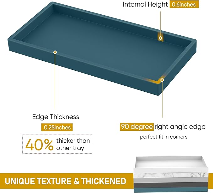 Silicone Vanity Tray - Thickened, Shatterproof Rectangle for Bathroom Counter - Large 10.6 * 5.1 in