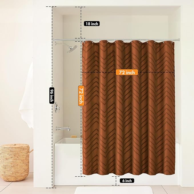 Orange Shower Curtain 72 x 72 Vintage Farmhouse Textured Tufted Chevron Striped Minimalist Bathroom Shower Curtain
