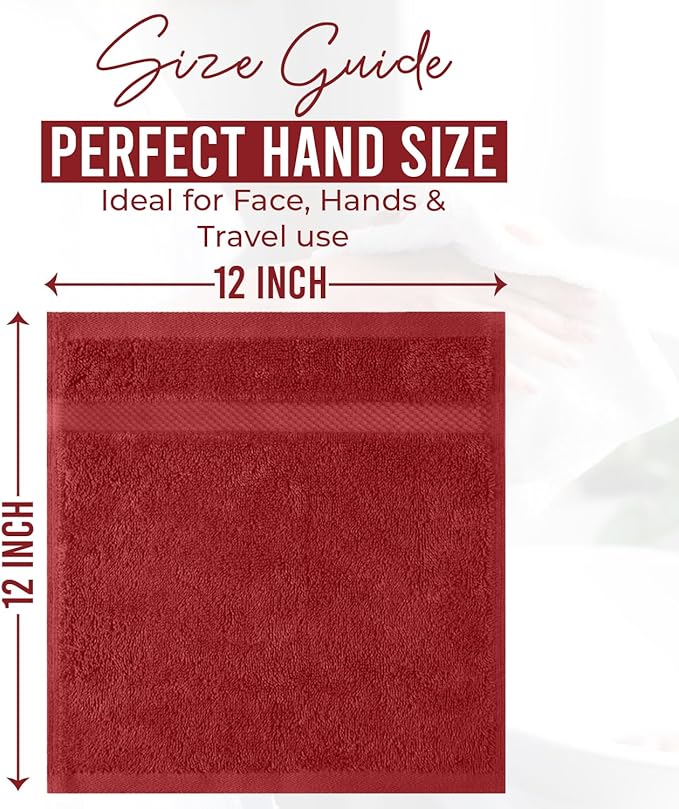 DAN RIVER 12-Pack Premium 100% Cotton RED Face Towels – Reusable Face Towel Set, Soft & Absorbent Small WashCloths for Bathroom & Body – Hand and Face Towels, 550 GSM (12x12 in)