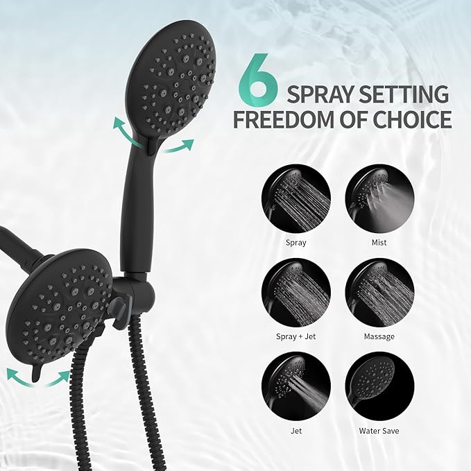 SR SUN RISE Shower System with Tub Spout, 35-Function Dual 2-in-1 Tub and Shower Faucet Combo Set, Single-Handle Tub and Shower Trim Kit, Patented 3-Way Diverter Matte Black(Valve Included)