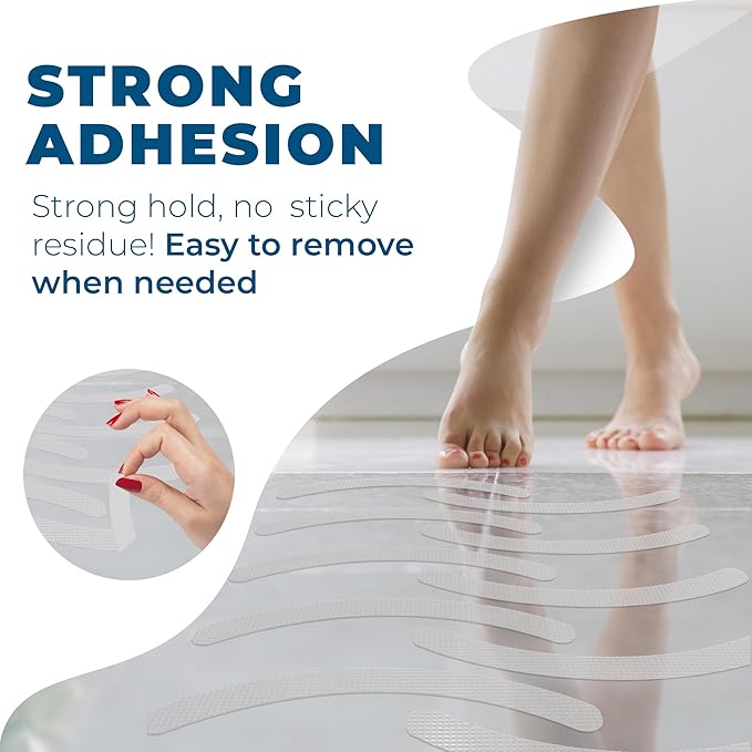 Anti-Slip Shower Stickers - Help Reduce Slipping in Bathtub & Shower, Clear Non-Slip Bath Strips, Strong Adhesive Bathtub Appliques Suitable for Homes with Kids, Adults & Seniors - 24 Pcs - Homergy