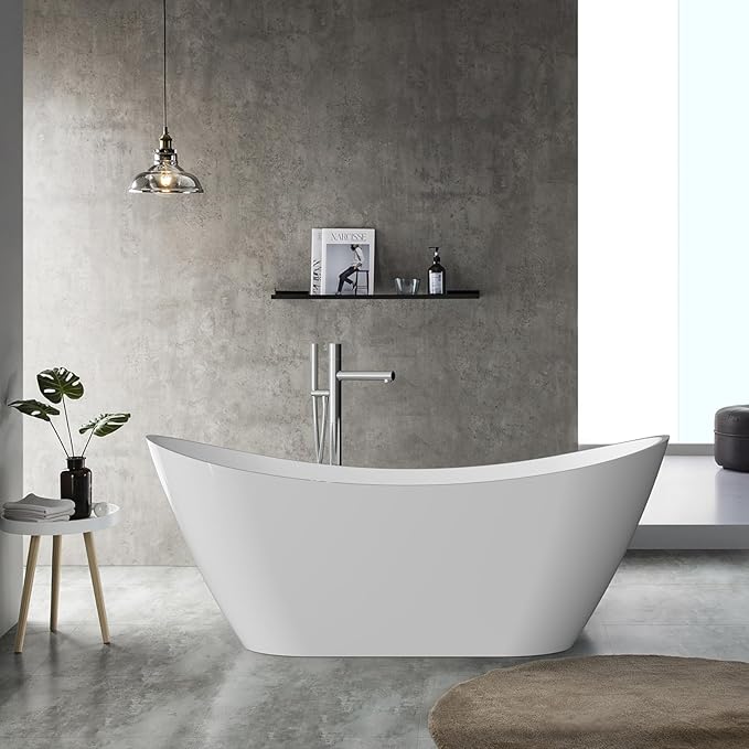 Freestanding Bathtubs 67 inch Acrylic Free Standing Soaking Tub, Luxury Soaking Tub with Integrated Overflow, Chrome Drain for Home Spa Bathroom Upgrade