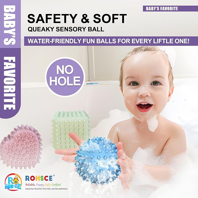 Soft Spiky Sensory Balls - No Hole Wheat Straw Soft Toys for Toddlers 1-3 Multicolor Bath Gifts Montessori Toys Baby Balls 6 to 12 Months, Swimming Pool Beach Shower Baby Toy