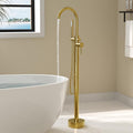 Freestanding Bathtub Faucet, Floor Mount Bathtub Faucet with 2 Water Outlet Modes, Swivel Gooseneck Spout with Hand Shower, Brass Single Handle Tub filler, Max Flow Rate 7.4 GPM, Gold