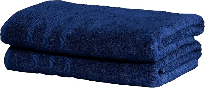 Mosobam Luxury Turkish Set of 2 Bath Towels 30X58 Navy Blue 700 GSM Bamboo Viscose & Aegean Turkish Combed Cotton