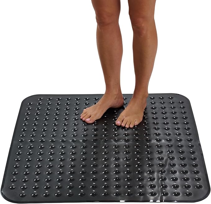 ENKOSI Extra Large Square Non Slip Shower Mat - 31 x 31-inch XL Bathroom Shower Mat - Square Shower Matts for Shower Stall Floors | Secure Suction Cups and Drain Holes (31x31 Charcoal)