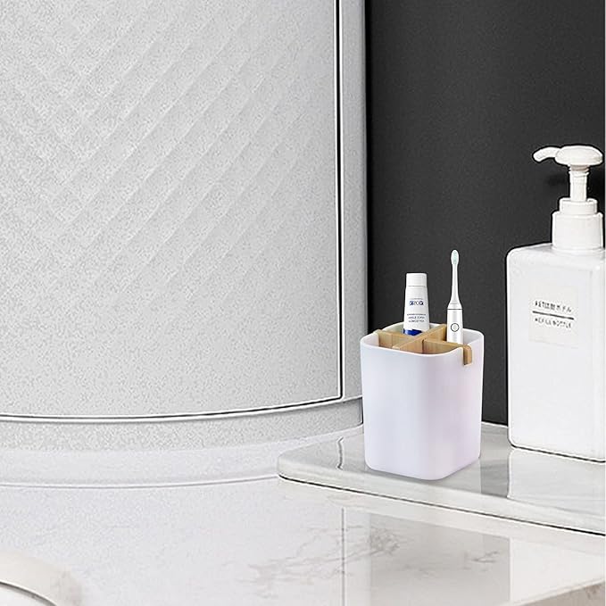 Aoheuo Bamboo-Toothbrush Holders-Multifunctional-Electric Toothbrush-Storage Box-Natural Tough-Toothpaste-Holder Suitable for Bathroom Countertops, Sink, etc.