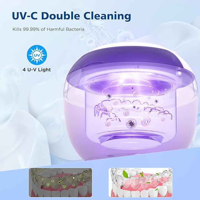 45kHz Ultrasonic Retainer Cleaner Machine, 200ML Denture Cleaner, 4 Modes with Digital Timer Mouth Guard Cleaner for Aligner, Night Guard, Braces, Toothbrush, Jewelry and More (Navy Blue)