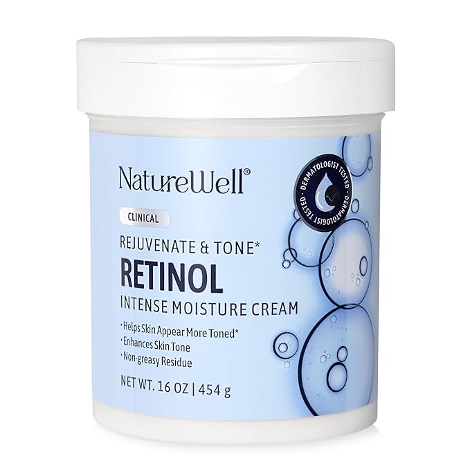 NATURE WELL Clinical Rejuvenate & Tone Retinol Intense Moisture Cream 2.0 for Face, Body, & Hands, Anti-Aging, Targets Discoloration, Wrinkles, Sun Damage, Crepey, & Sagging Skin, 16 Oz