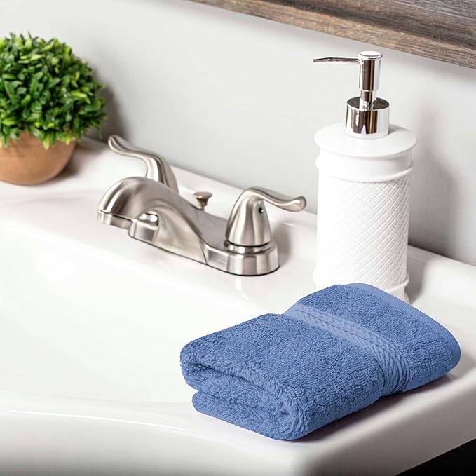 Superior Egyptian Cotton Pile Face Towel/Washcloth Set of 6, Ultra Soft Luxury Towels, Thick Plush Essentials, Absorbent Heavyweight, Guest Bath, Hotel, Spa, Home Bathroom, Shower Basics, Denim Blue