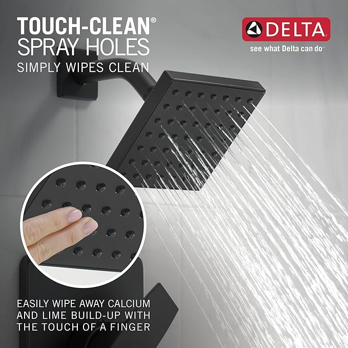Delta Modern 14 Series Shower Faucet Set, Matte Black Shower Head and Handle Set, Valve Trim Kit, Matte Black T14267-BL-PP (Valve Not Included)